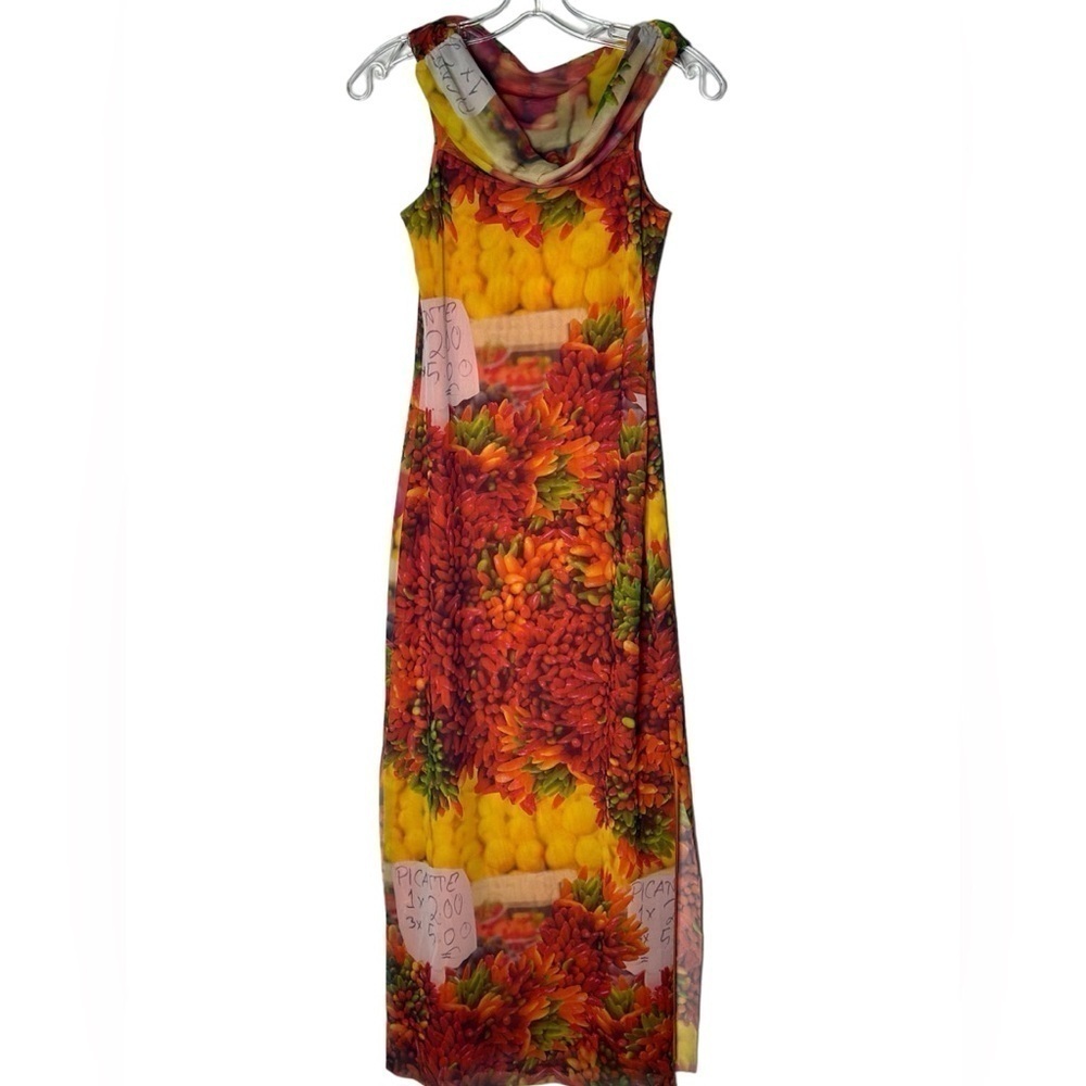 Zara Lined Fruit Off Shoulder Maxi Dress Mesh Lined Stretchy Sz M Picante (D249)